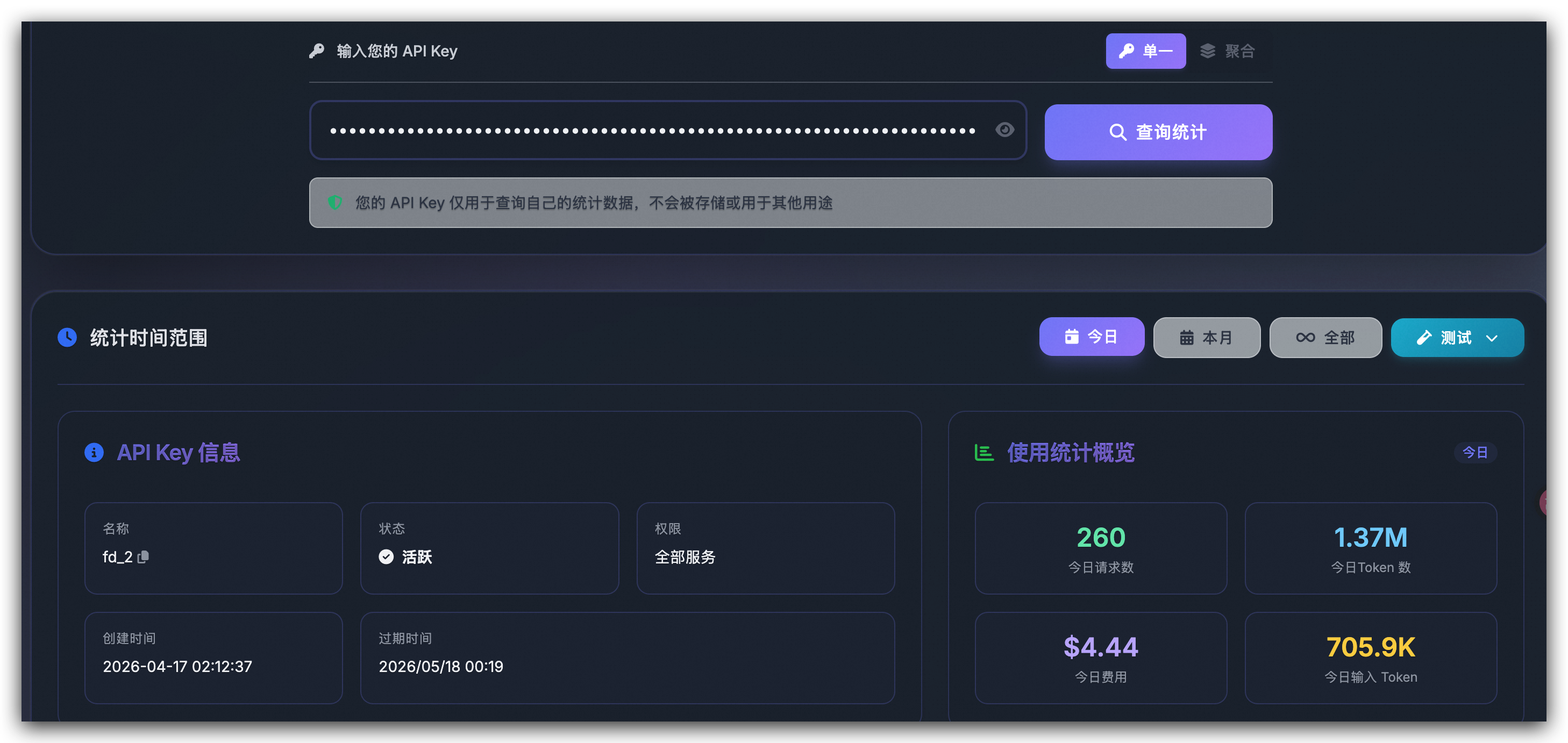 MyProxy API Key 查询后台截图